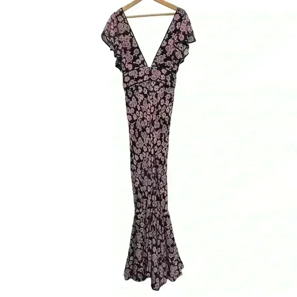 Milly Deni Floral Print Chiffon Maxi Dress Size 2 In Pink Wedding Formal Garden - Picture 12 of 13
